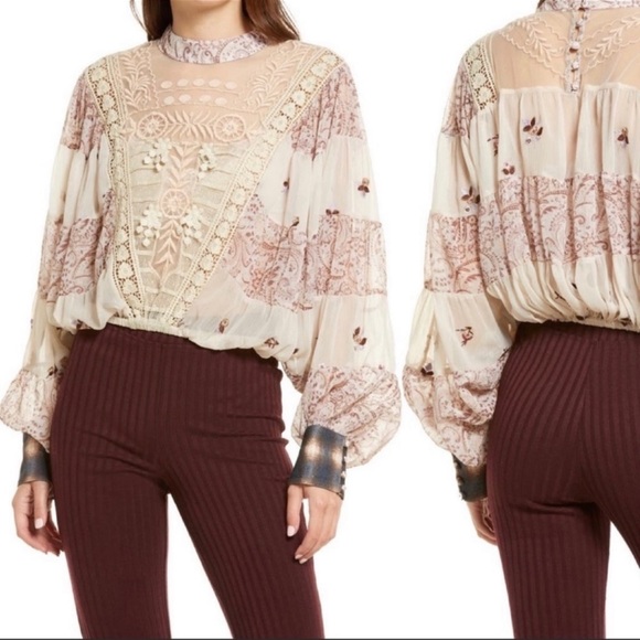 🦄UNICORN FIND🦄NWT Free People | Fiona Lace Peasant Blouse - Picture 14 of 14